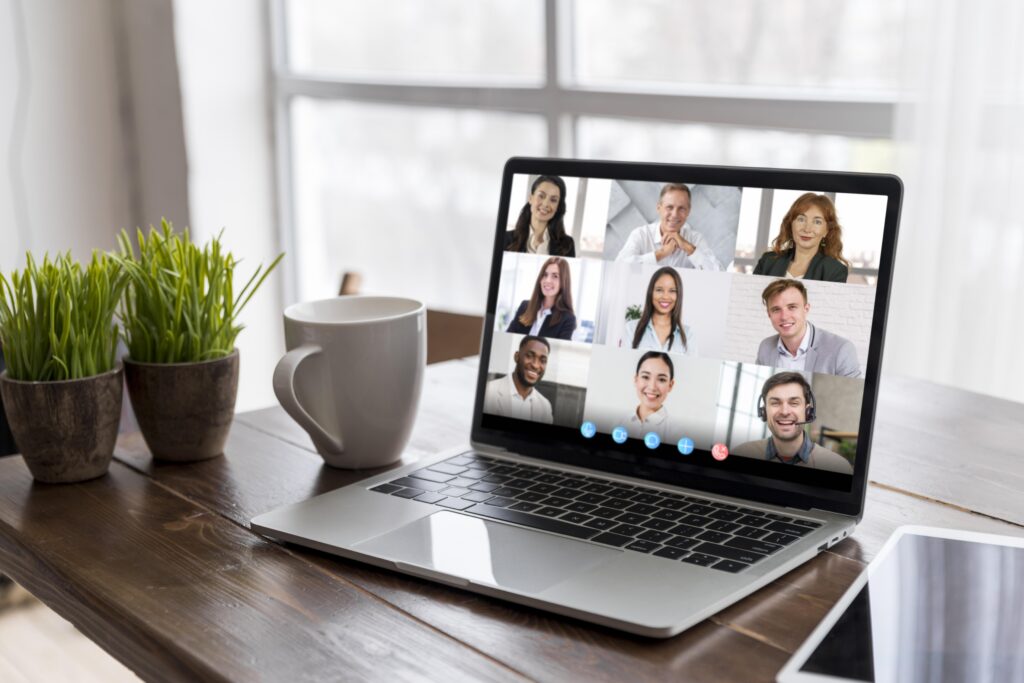 A virtual office on a laptop.