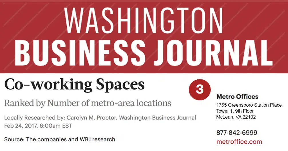 Washington Business Journal Recognizes Metro Offices as a Leading Provider of Coworking Spaces